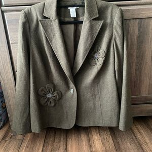 Evelyn blazer&suit jacket women green size 14W with 2 beautiful flowers accent